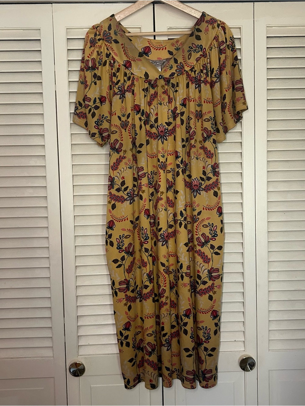 Vintage Anthony Richards Floral Muumuu House Dress 2X Mustard Grannycore